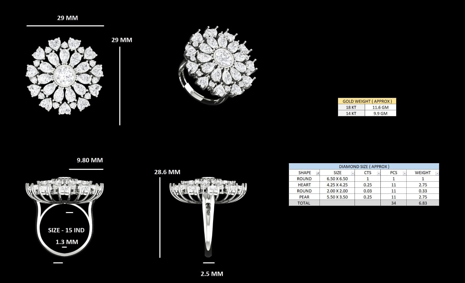 La DiaMantés | White Gold Diamond Floral Cluster Ring
